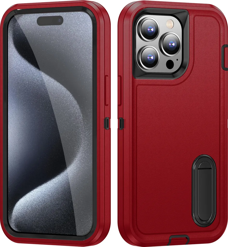 Custodia iPhone 15 Pro Max con Supporto - Protezione Antiurto 3 Strati Rossa