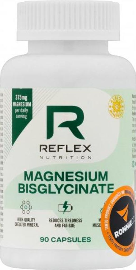A white bottle of Reflex Nutrition Magnesium Bisglycinate capsules.