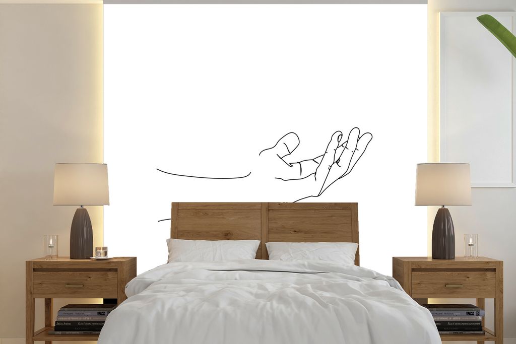 MuchoWow Fototapete für Wohnzimmer oder Schlafzimmer Wandtapete Vinyl Motivtapete Strichzeichnung - Schwarz - Weiß - Hand - 260x260 cm - Papier...