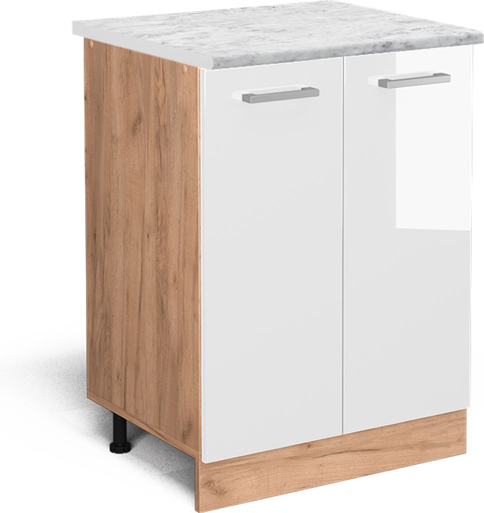 Küchenunterschrank Vicco R-Line Weiß Hochglanz 60 cm AP Marmor, Model 46994