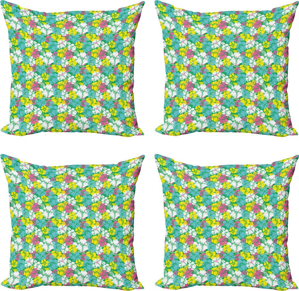ABAKUHAUS Botanisch Kissenbezug Set (4 Stück), Grunge Sommerblumen, Moderner Doppelseitiger Digitaldruck, 50 cm x 50 cm, Mehrfarbig