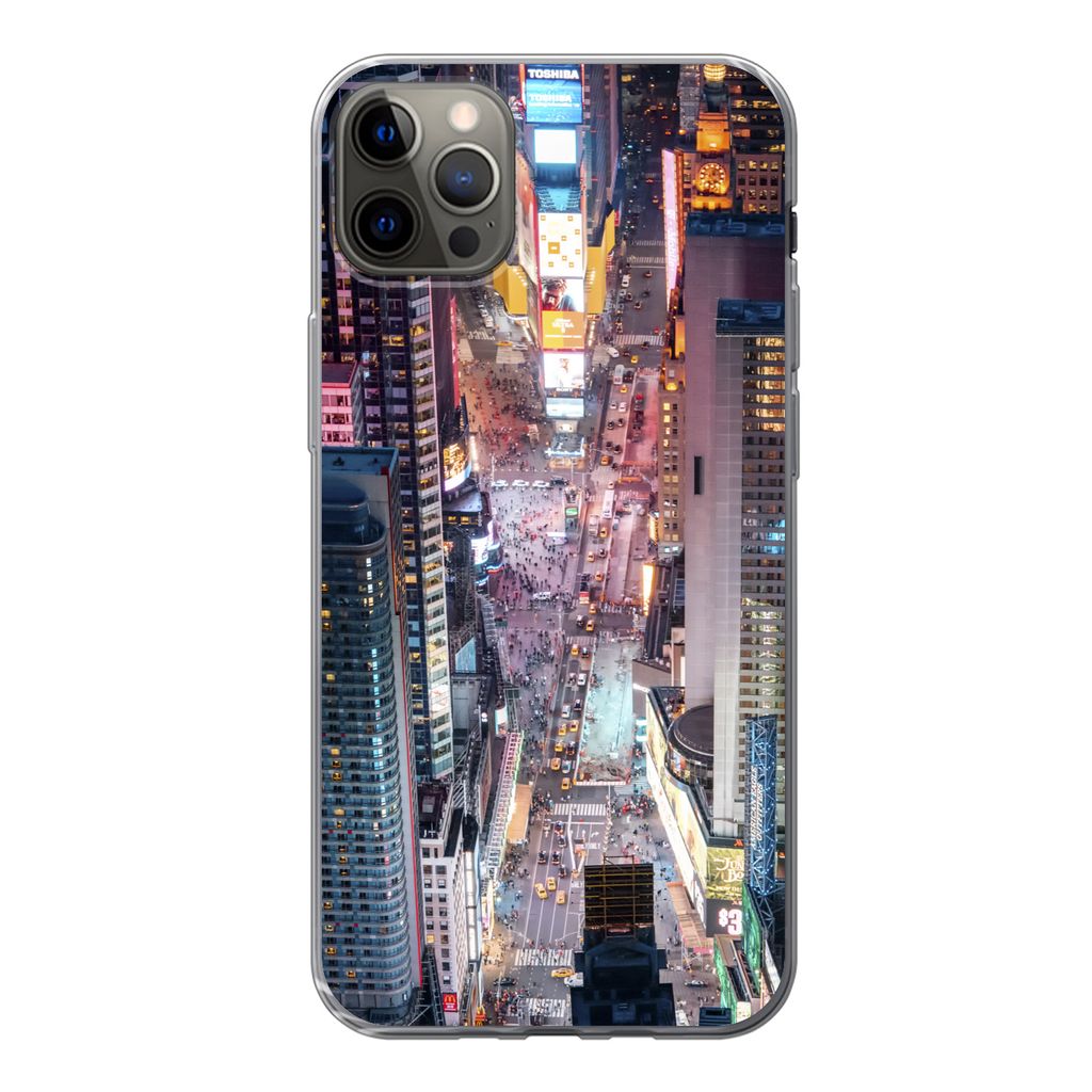 MuchoWow Handyhülle Schutzhülle Hülle für iPhone 13 Pro Max Blick von oben auf den Times Square in New York Silikon Softcase Handy Hülle - M...
