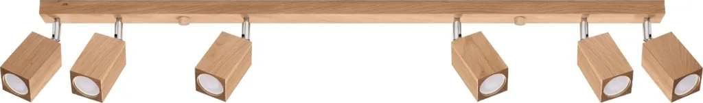 Grand plafonnier 6 spots bois et chrome BAMBU 120cm pour salon
