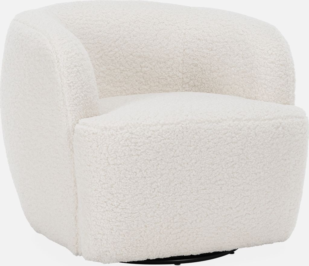 Poltrona girevole 360º in metallo e bouclé, Crema Immagine del prodotto 