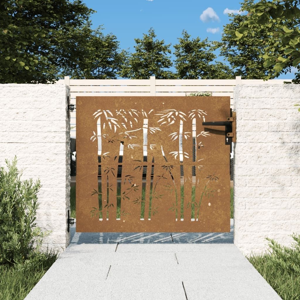 The Living Store Gartentor 85x100 cm Cortenstahl Bambus-Design