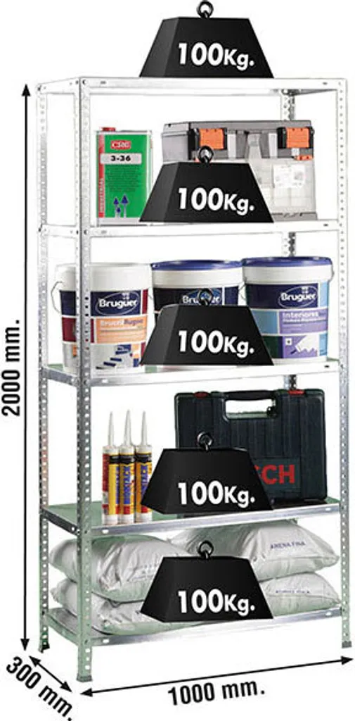 Étagère de garage COMFORT PLUS 5/300 galvanisée avec 5 niveaux 1500kg