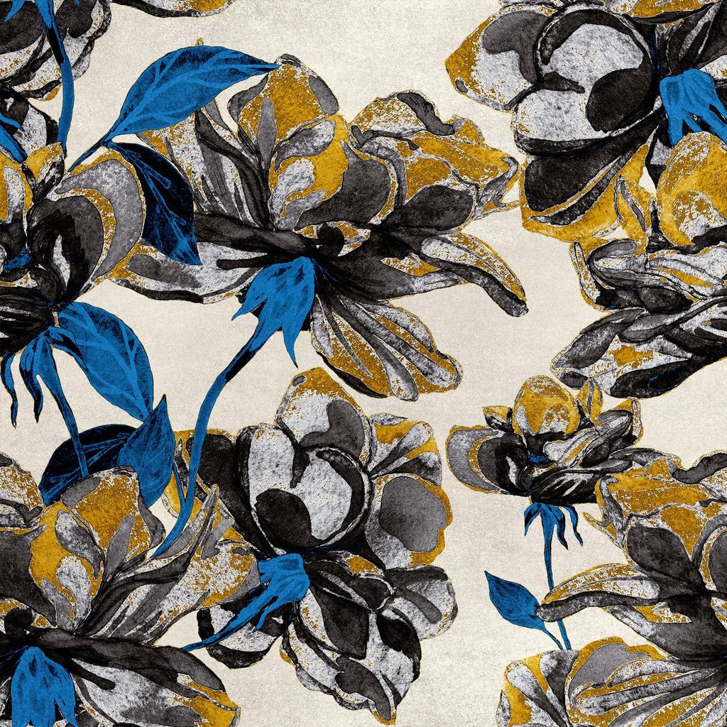 Royal Samt Stoff Polyester Zum Nähen - Motiv gemalte Blumen 4