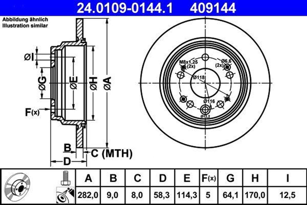 ATE 24.0109-0144.1 Bremsscheibe OE 42510SCAE00 kompatibel mit CR-V