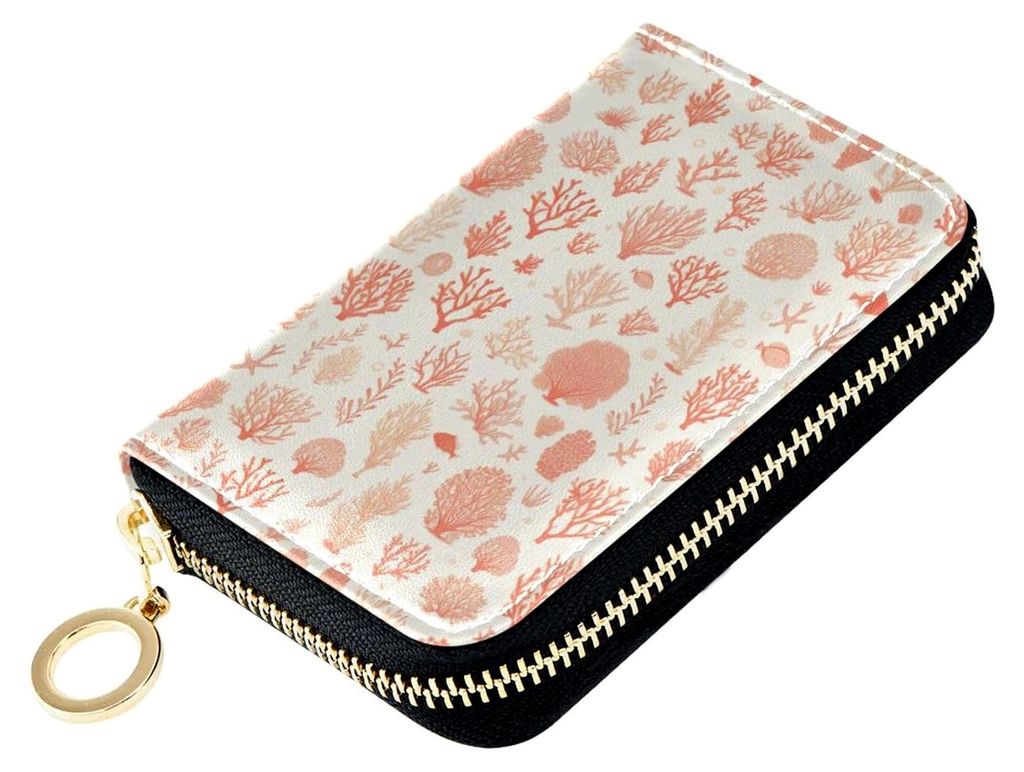 Beauty Coral Beige Mini Kartenetui für unterwegs, Reißverschluss, Kunstleder, 9 Kartenfächer, Reisezubehör