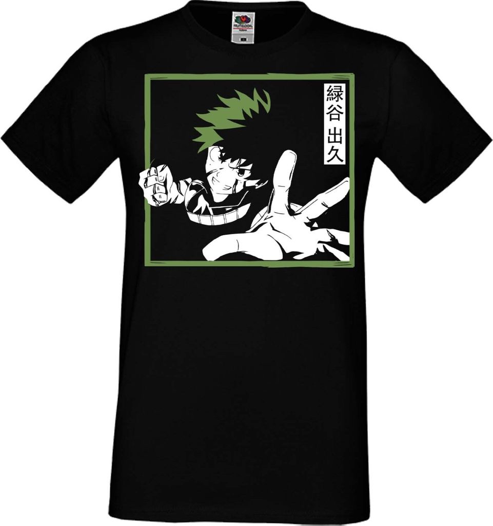 Herren T-Shirt Manga Anime My Hero Anime Academia Izuku Midoriya, Man XL / Schwarz