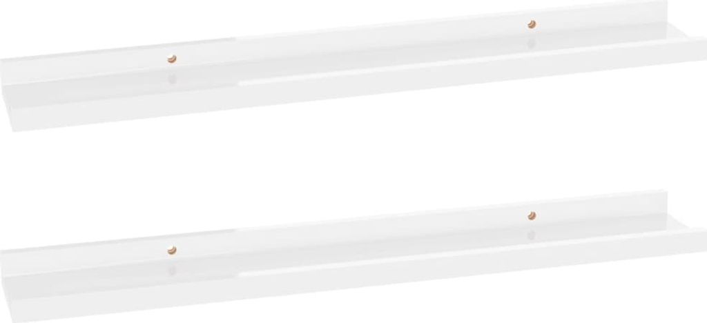 Two white shelves are shown against a white background.