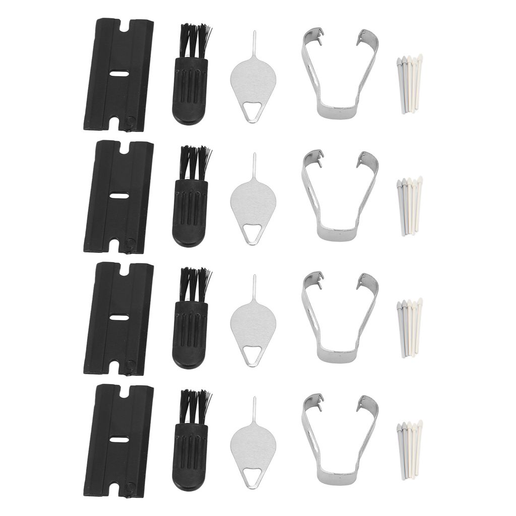 A set of replacement stylus tips and cleaning tools for a tablet.