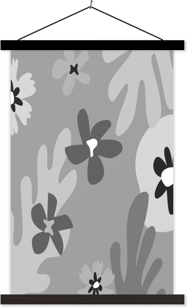 MuchoWow Textilposter Hintergrund - Blumen - Schwarz - Weiß 40x60 cm mit schwarzem Rahmen - Wanddekorationen