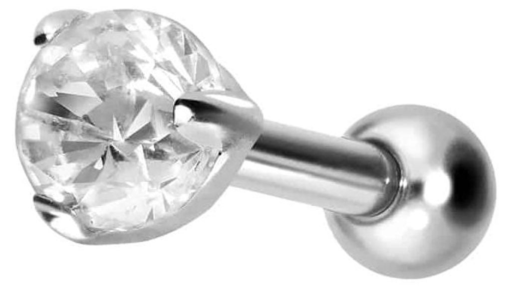 Ohrpiercing Titan Ohrpiercing mit Innengewinde EINGEFASSTER KRISTALL Silber Stablänge: 8mm | Kristallgröße: 4mm