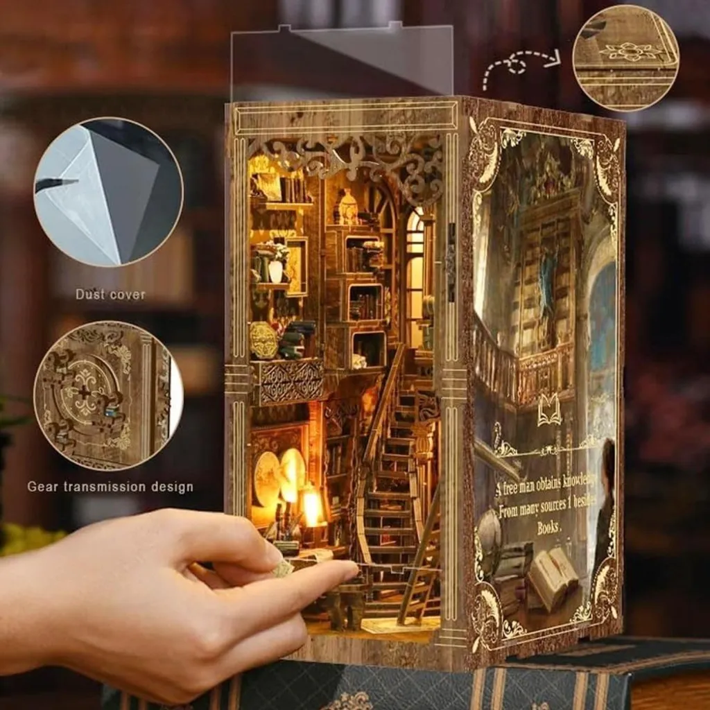 Solution Déco Bibliothèque : Book Nook Kit Miniature Bois Lumineux