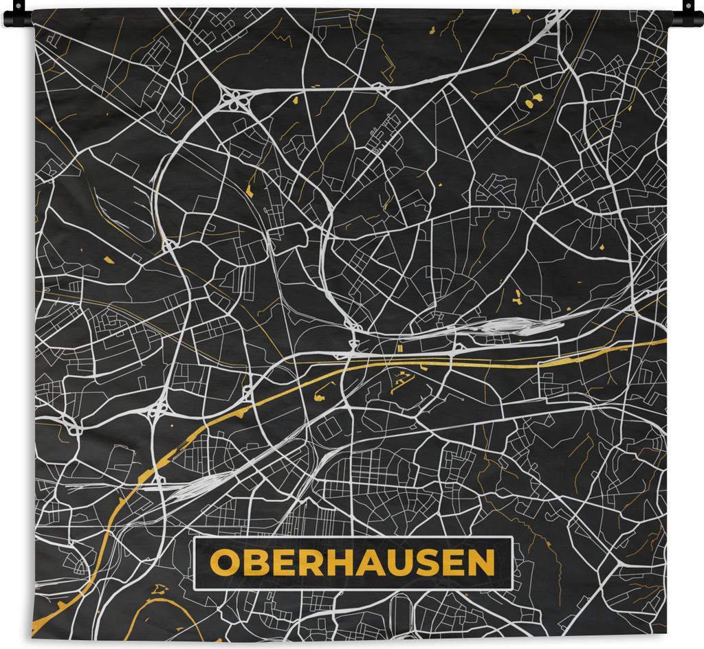 MuchoWow Wandteppich Wandbehang Oberhausen - Stadtplan - Karte - Gold - Deutschland 150x150 cm Tapisserie Dekoration Wandtuch - Wohnaccessoires -...