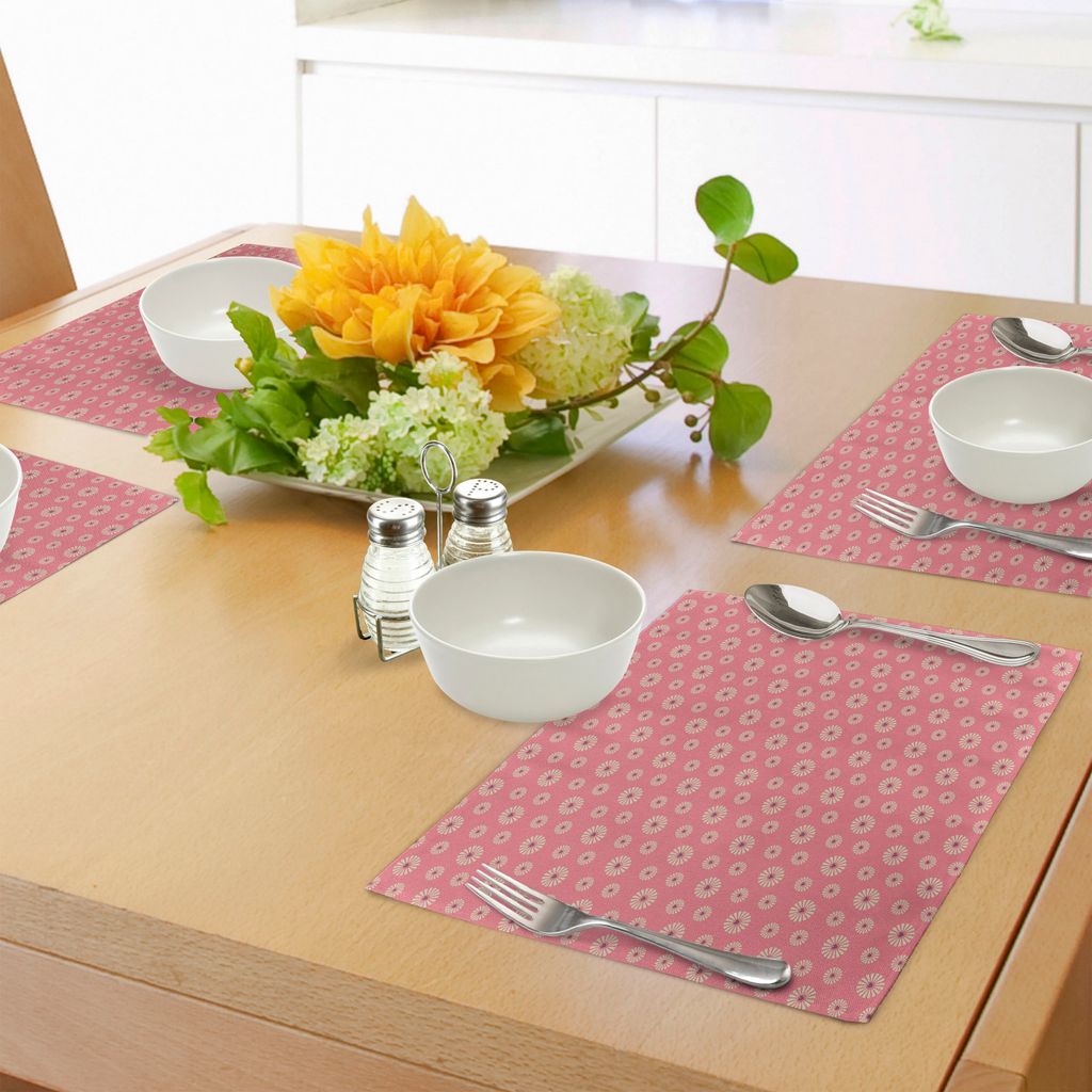 ABAKUHAUS Blumen Platzmatten, Blumen mit kleinen Herzen in der Mitte Romantic In Love Theme, Tiscjdeco aus Farbfesten Stoff für das Esszimmer und ...