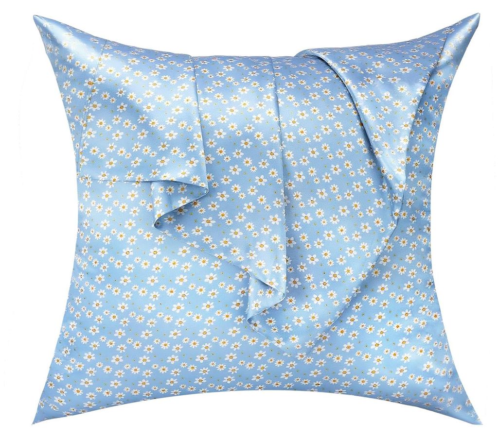 Set mit 2 Satin-Kissenbezügen, 60 x 60 cm, mit Reißverschluss, seidig weich, Satin-Kissenbezug für Haar und Haut, blaue Gänseblümchen