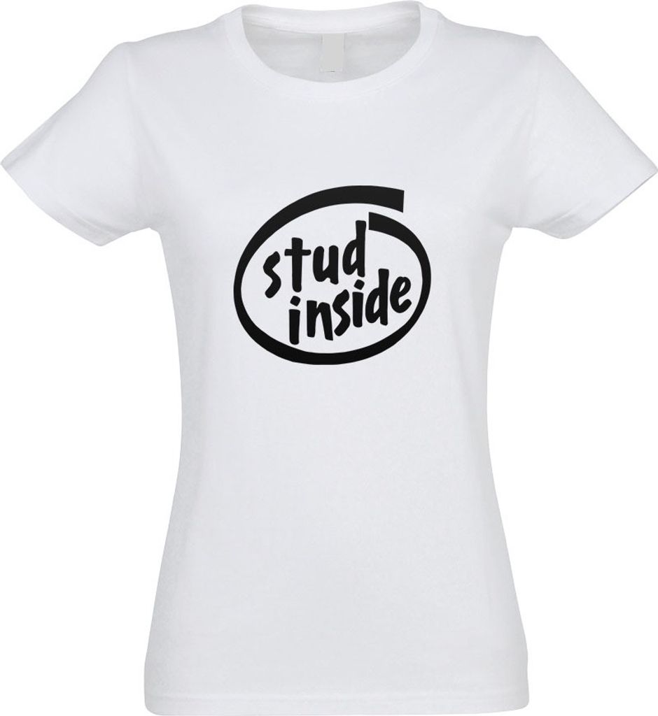 Kiwistar - T-Shirt tailliert - Damen - Weiss - Stud Inside Zucht Farm Pferd - mit Motiv Bedruckt - Funshirt Design - Sport - Freizeit - Damen - XL