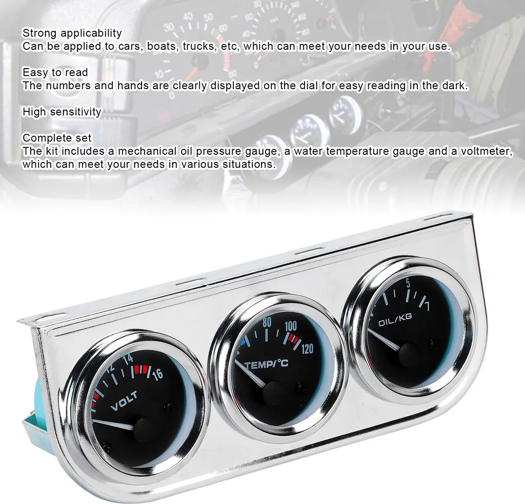 Manomètre de modification auto - 3-en-1 Pression d'huile, Eau, Volt (52mm) - 5