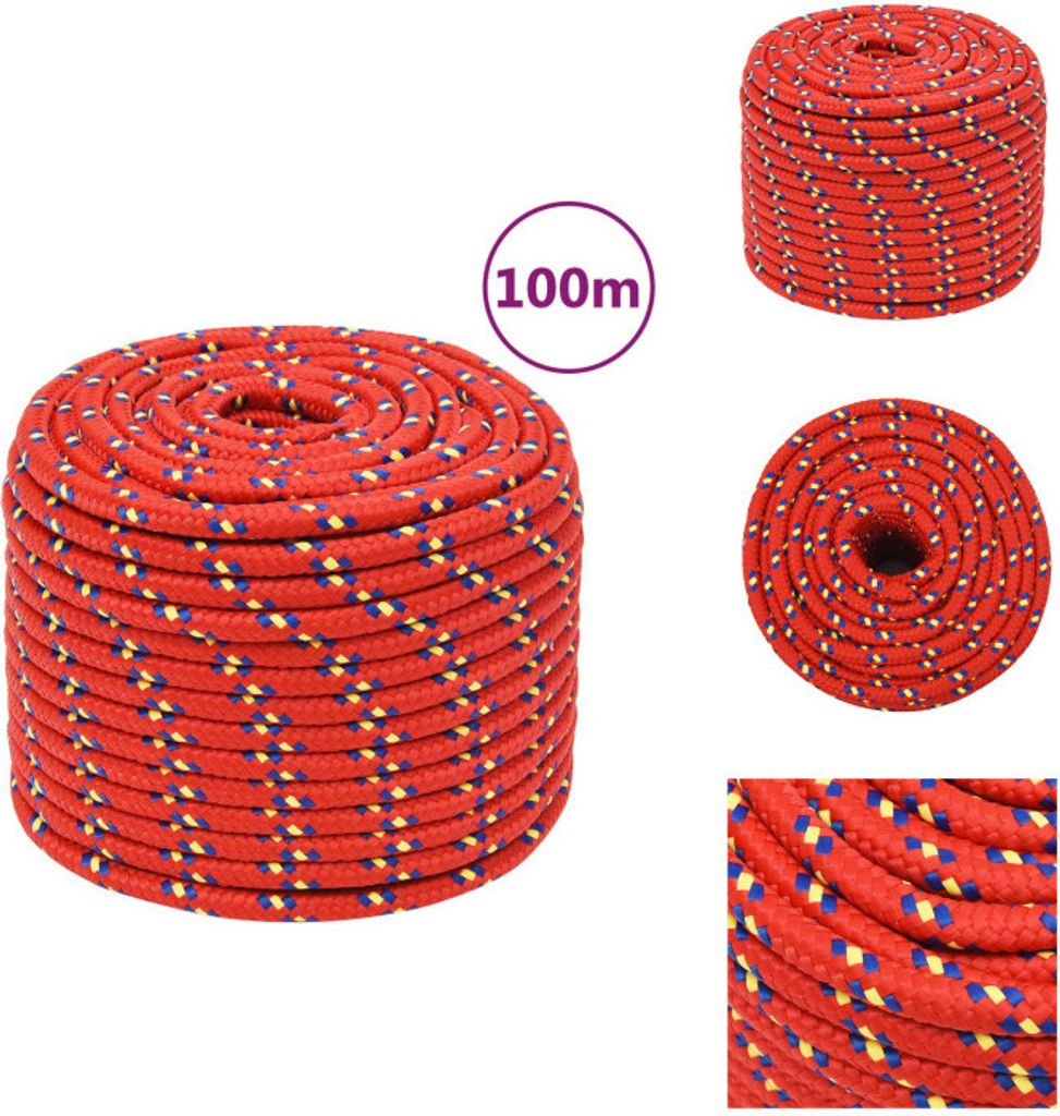 vidaXL Bootsseil Rot 14 mm 100 m Polypropylen - Seile