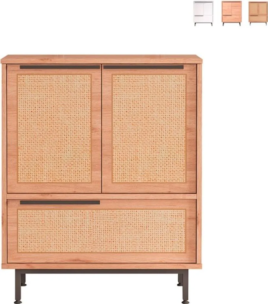 Rangement cuisine Thaon bois 3 portes : buffet bas beige 75x36x90cm