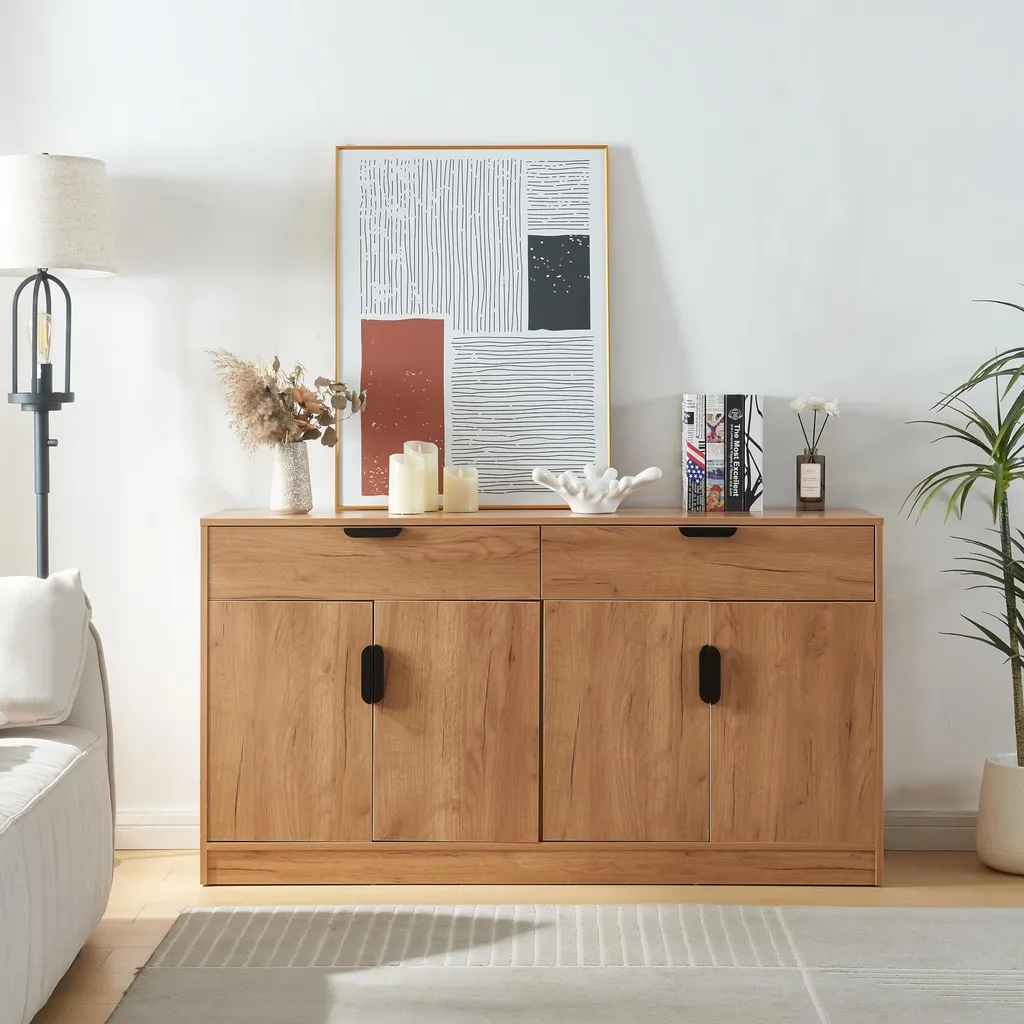 Meuble Buffet 140cm en MDF Chêne - Finition Robuste et Design Scandinave