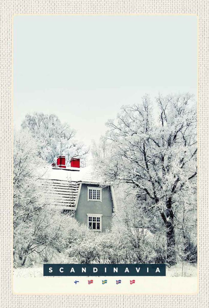 vianmo Holzschild 30x20 cm Skandinawien Schnee Weiß Natur Haus Bildmotiv Reisemotiv Abenteuer Reisen