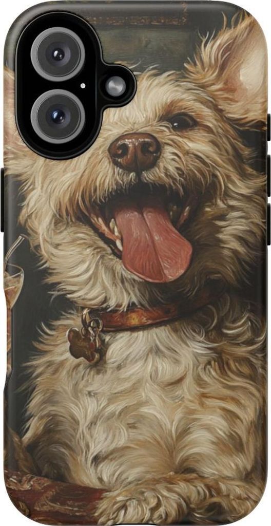 Fröhlicher Terrier mit Cocktail – Hülle Kompatibel mit iPhone 16