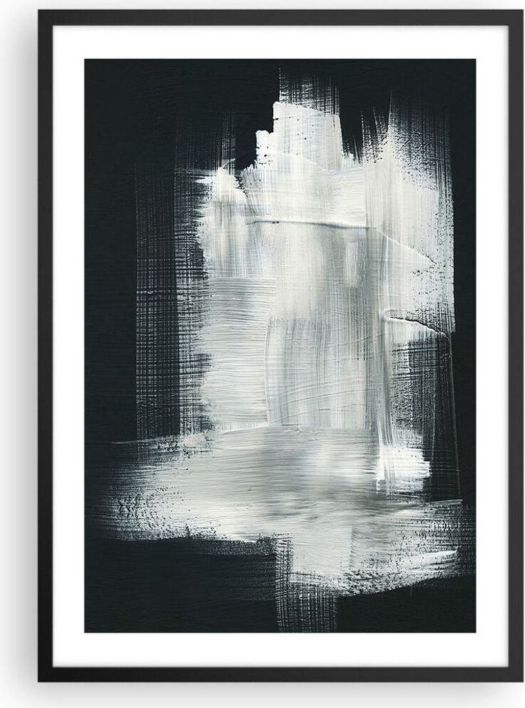 Gerahmtes Poster - Schwarzer Rahmen - Abstraktion Schwarz Weiß - 50x70 cm - Wand Bild - Wanddeko - Wandbilder - Wandposter - Bilderrahmen - Bilder...