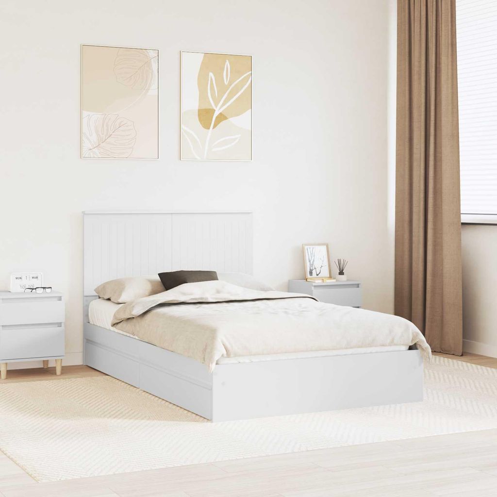 "Schlussverkauf" Einzelbett 1 PLACE - Aufbewahrungsbett moderne - mit Kopfteil - Weiß 120x190 cm Holzwerkstoff C2077
