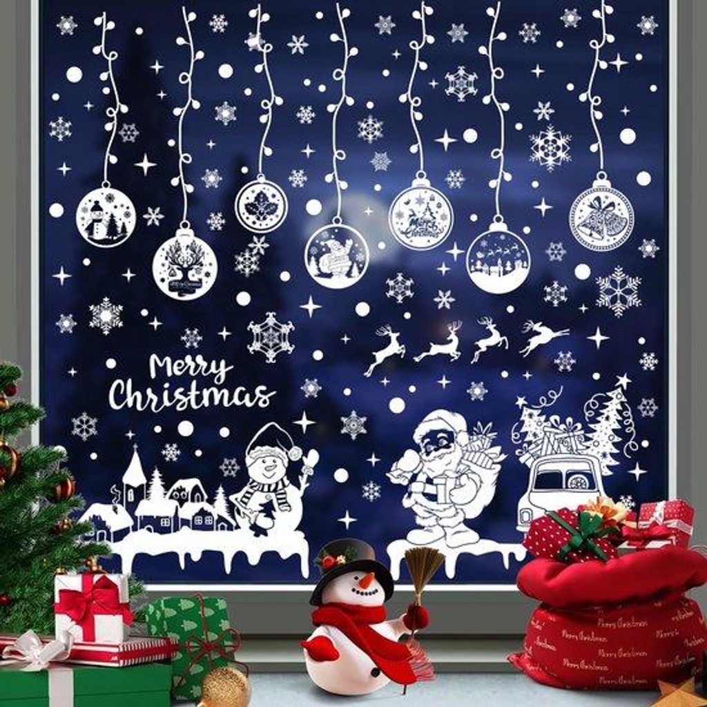 Winterliche Raamstickers PVC Sticker Set 237 Stück Selbstklebend Sneeuwvlok Rendier Kerstmann Dekoration