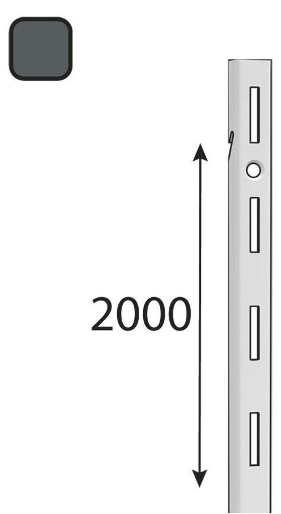 INTEGRI Anthrazit Einzel-Wandschiene 2000mm Garderobensystem Regalsystem Wandmontage Stahl