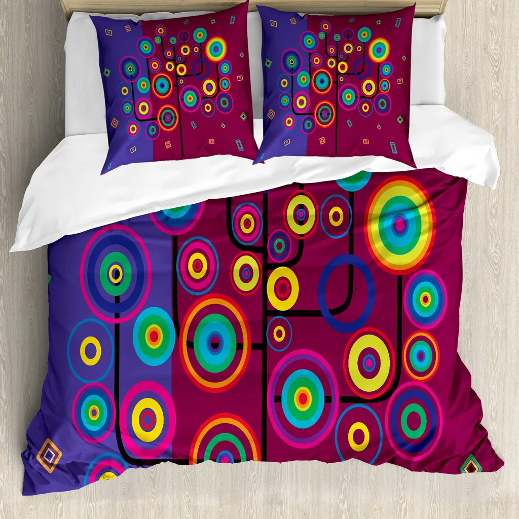 ABAKUHAUS Copripiumino Trippy, rami geometrici, antiacaro, adatto a chi soffre di allergie, con federe, 155 cm x 220 cm - 80 x 80 cm, viola marrone