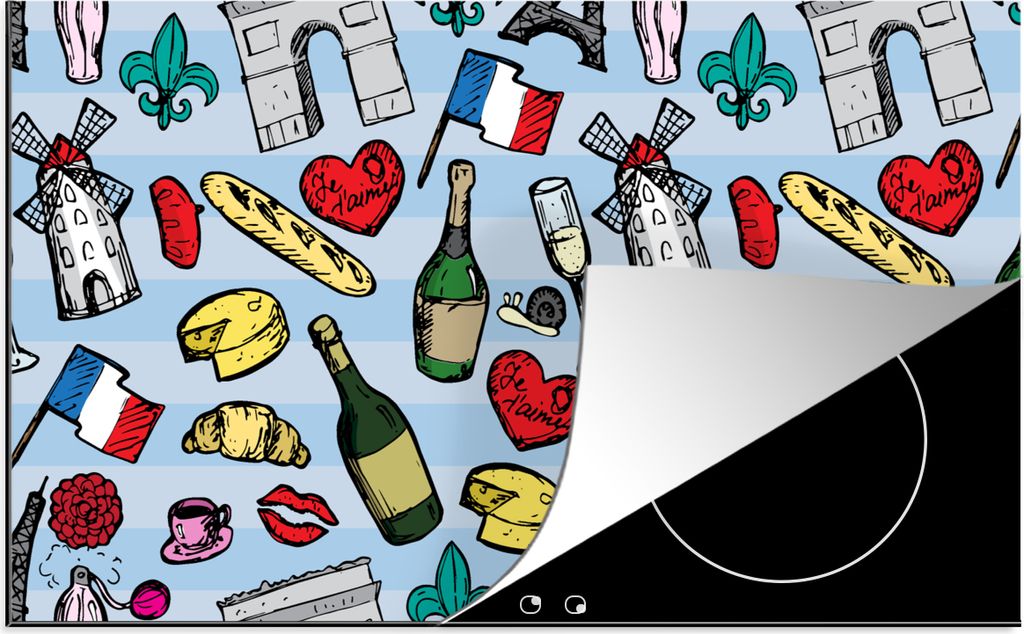 KitchenYeah Herdabdeckplatte Paris - Muster - Frankreich , 91x52cm, Küche Deko, Glaskeramikfeld Herdabdeckung, Abdeckplatte fùr Kochfeld