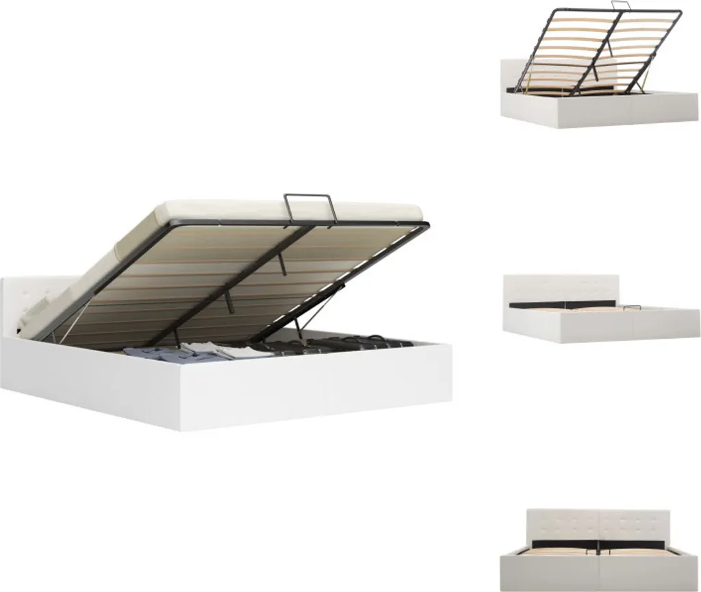 Lit hydraulique 160x200 cm vidaXL blanc similicuir avec sommier relevable