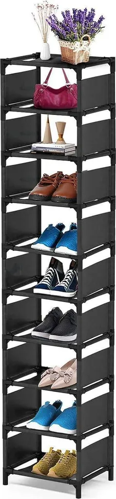 Étagère à Chaussures 10 Niveaux en Métal Noir Structure Haute Résistance
