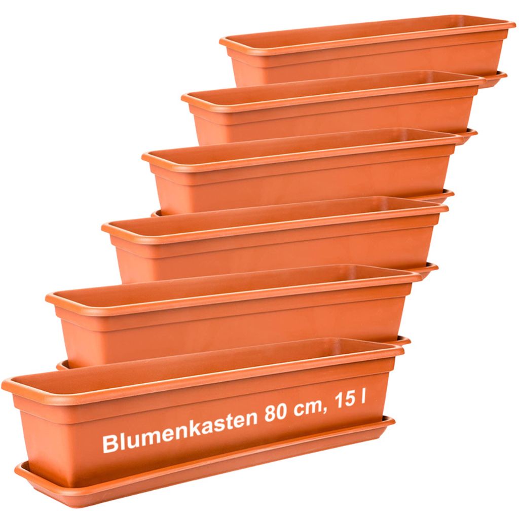 2friends Blumenkasten Set 80cm, Terracotta – 6er-Set Balkonkästen mit Untersetzer, Hochwertiger Kunststoff, EU