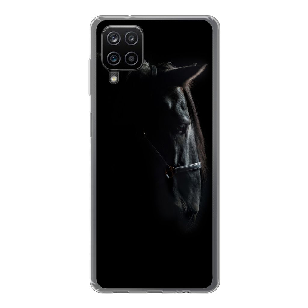 MuchoWow Handyhülle Schutzhülle Hülle für Samsung Galaxy A12 Pferd - Leicht - Schwarz Silikon Softcase Handy Hülle - Bild