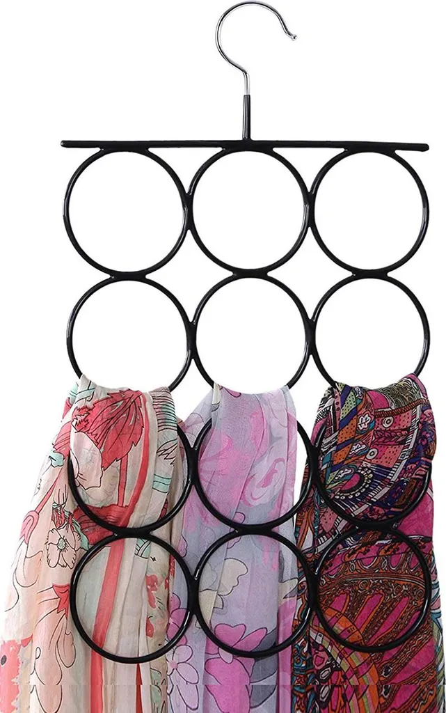 InterDesign Organizer armadio antipiega per sciarpe, Porta sciarpe con 8 aste e 1 gancio, in metallo per cravatte, cinture e molto altro, argento