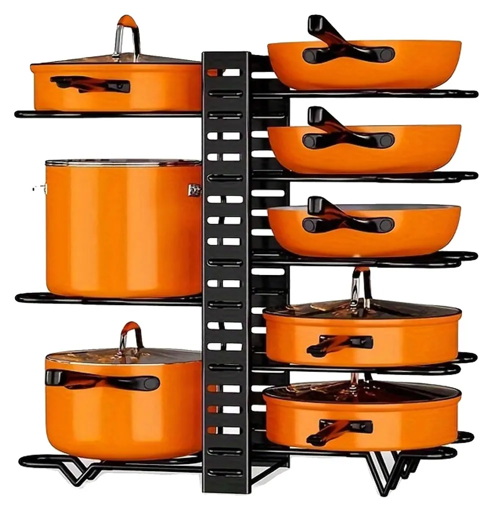 Organisateur de poêles et casseroles modulable avec 8 supports métal