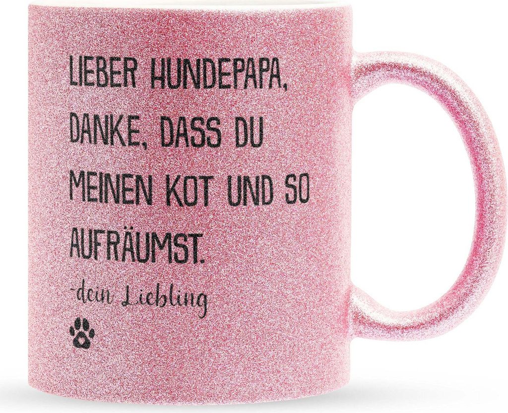 22Feels Glitzertasse Pink Bester Hundepapa Herrchen Geschenk Hundeliebe Welpe Kaffeetasse Hund Dog Dad Haferl Männer Geburtstag Vatertag Weihnacht...