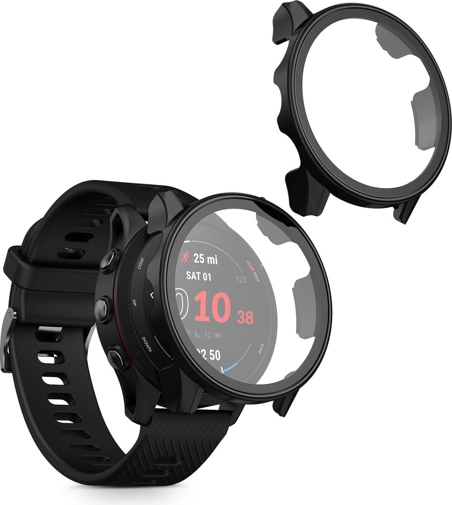 kwmobile 2x Cover kompatibel mit Garmin Forerunner 255 / 255 Music Hülle - Fullbody Fitnesstracker Case Set aus Glas - Schwarz