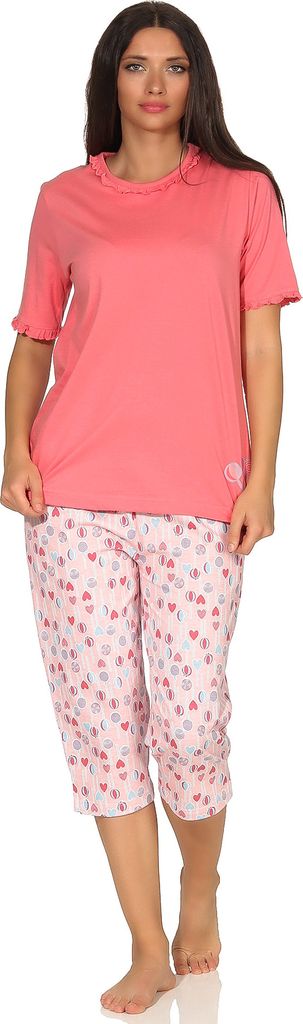 Damen Capri Pyjama Schlafanzug kurzarm im verspielten Lolli Lutscher lollipop Design ; rosa , 36