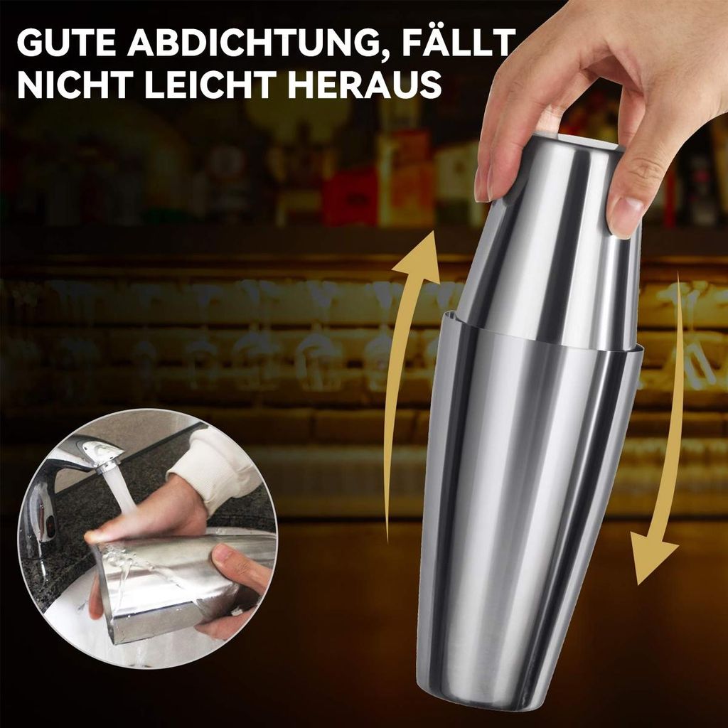 Cocktail Shaker Set 15 Teile, Cocktail Mix Set mit doppeltem Jigger, Eiszange, Muddler, Flaschenöffner, Cocktailshaker für perfekten Drink