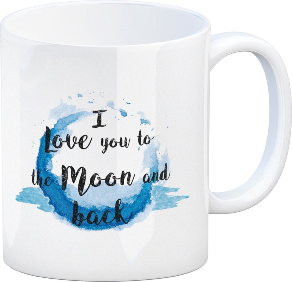 I love you to the Moon and back Valentinstag Kaffeebecher in blau