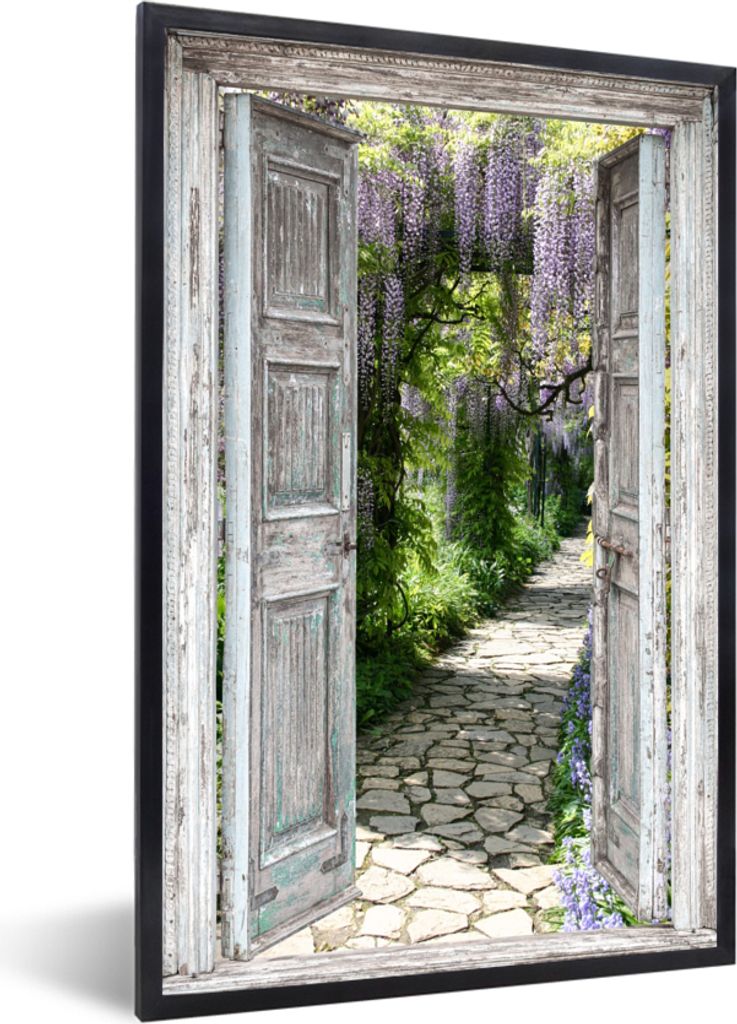 MuchoWow Gerahmtes Poster Durchbruch - Wald - Steine - Frühling 60x90 cm - Poster mit Schwarzem Bilderrahmen Wandposter Rahmen Foto Bilder - Kunst