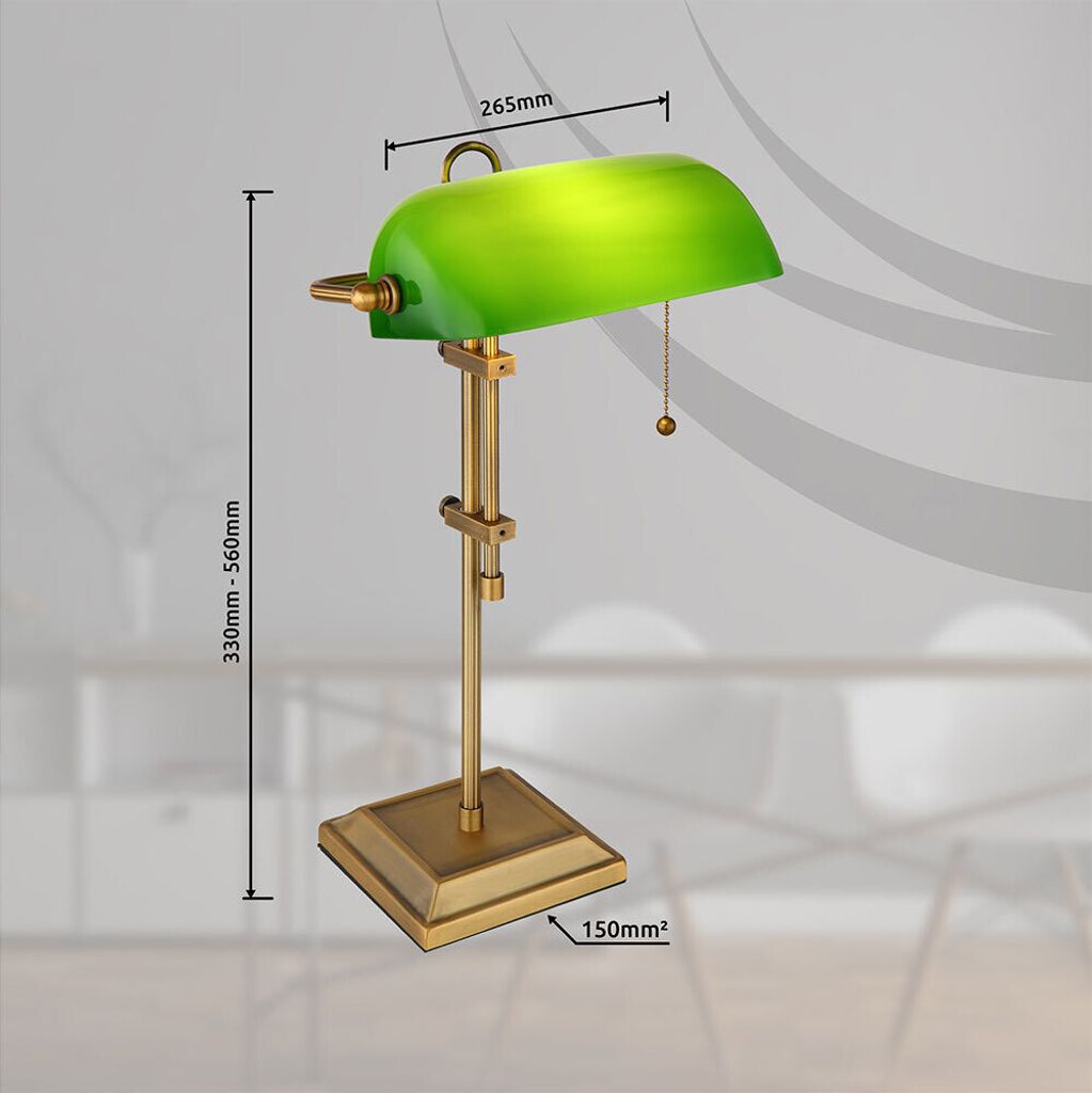 LED Bankerlampe Tischlampe, grün, messing, Produktbild 11