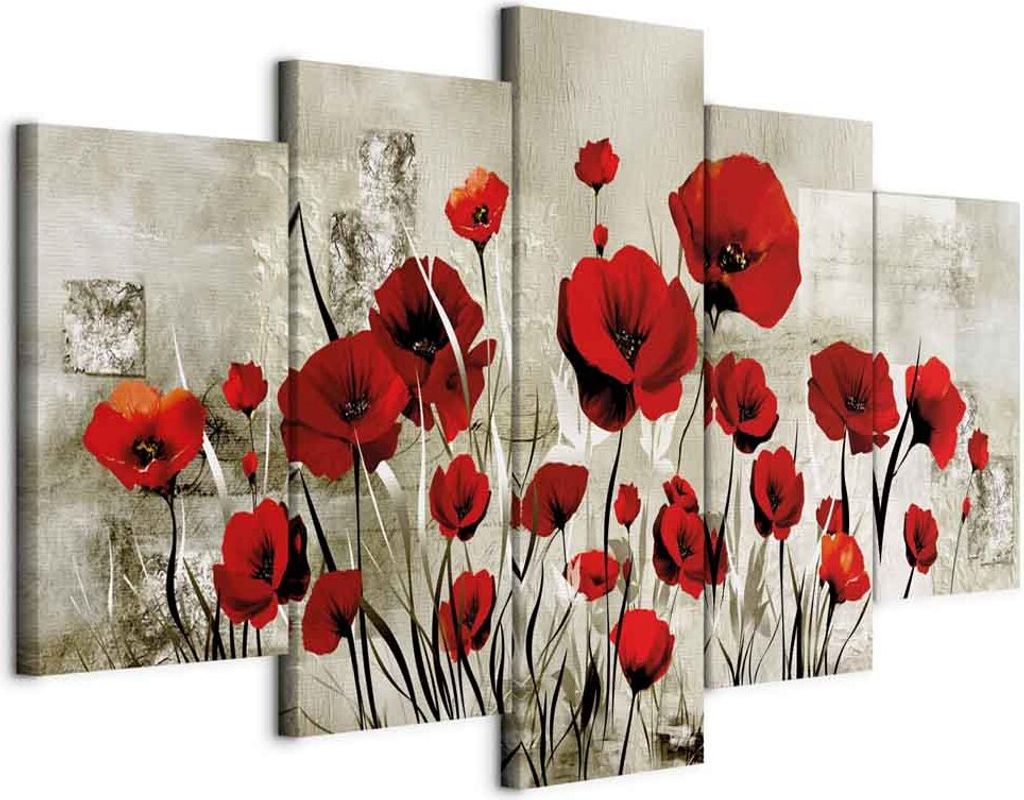 Vlies Leinwandbild - Scarlet Field 100x50 cm Blumen b-A-0001-b-o