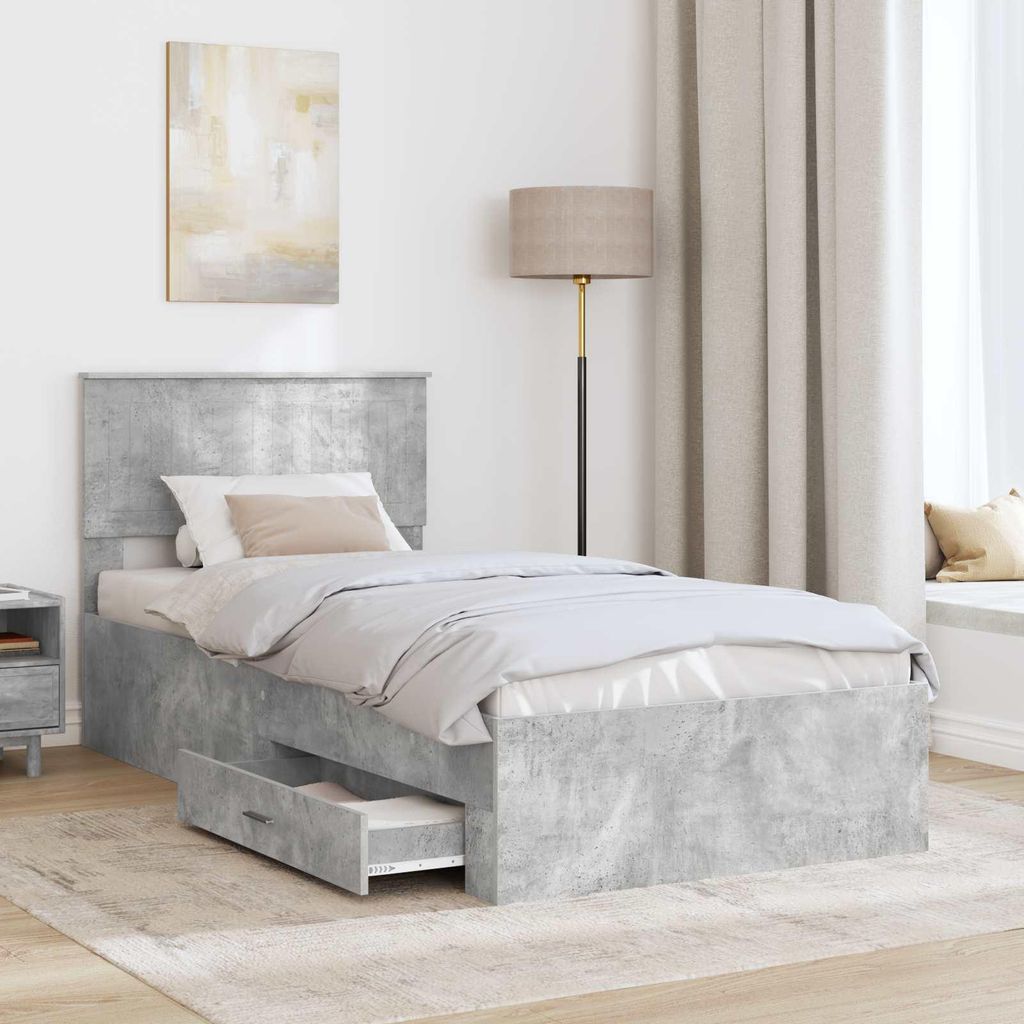 Eleganter Möbel Bettrahmen mit Kopfteil Beton Grau 90 x 190cm Holzwerkstoff - CJG821647 - Klassische BettenJugendbett Tagesbett